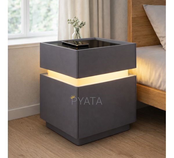 Смарт-тумба XXF02 из экокожи с LED подсветкой, беспроводной зарядкой 40×40×51см, Серый (Х59/17593)