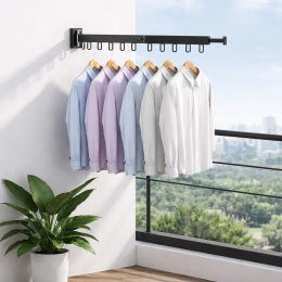 Сушилка для белья настенная складная 56 см черная с петлями для вешалок металлическая (626/VEN-BG01-5)