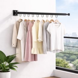 Сушилка для белья настенная складная 91 см черная с петлями для вешалок металлическая (626/VEN-B)