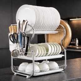 Сушилка для посуды настольная 3-ярусная с поддонами и крючками для чашек 55×24×39 см (626/VENH6)