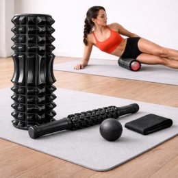 Набір 4 в 1 для фітнесу та відновлення, ролик для масажу, м’яч, гумка для розтяжки (626/VEN-1412)
