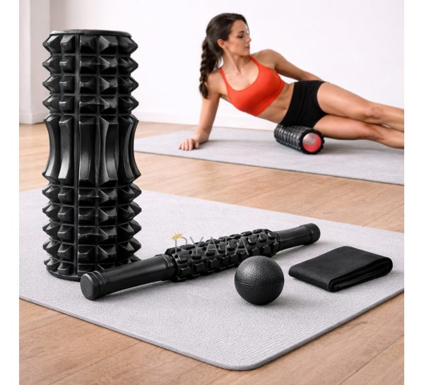 Набір 4 в 1 для фітнесу та відновлення, ролик для масажу, м’яч, гумка для розтяжки (626/VEN-1412)