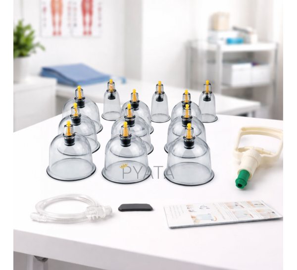 Вакуумні масажні банки з насосом 12 шт для антицелюлітного баночного масажу набір(626/VEN-1418)