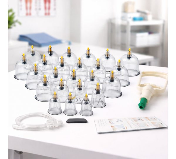 Вакуумні масажні банки з насосом 24 шт для антицелюлітного баночного масажу набір(626/VEN-1419)
