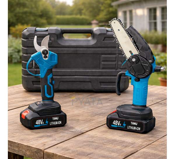 Садовый аккумуляторный набор секатор, пила TANU в кейсе на 2 АКБ 48 Vh (CA/AM-12)