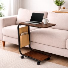 Журнальний столик С-подібний мобільний на колесах компактний приліжковий, Темне дерево (626/VEN-1394)