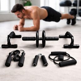 Набор эспандеров и тренажеров 7в1 для дома ролик для пресса упоры для отжиманий скакалка