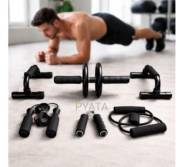 Набор эспандеров и тренажеров 7в1 для дома ролик для пресса упоры для отжиманий скакалка