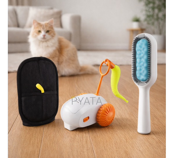 Набір по догляду для котів щітка для чищення вовни, іграшка Standart 3в1 №2