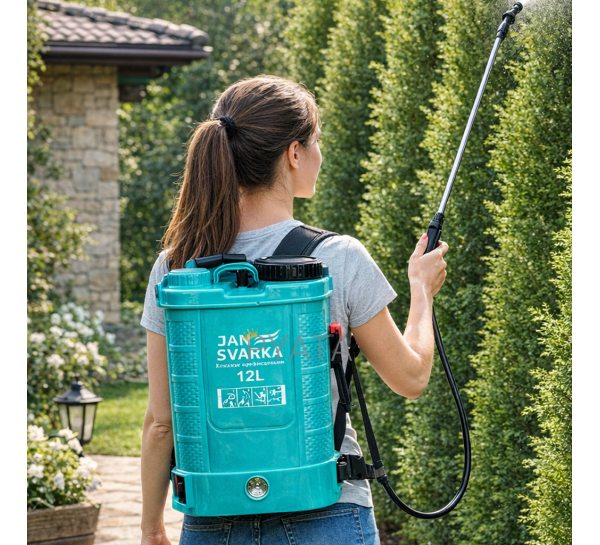 Опрыскиватель аккумуляторный 12л JANSVARKA 12В садовый ранцевой с телескопической удочкой 115 см(JS/2059)