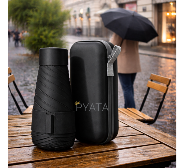 Кишенькова портативна міні-парасолька з чохлом Чорний (205/3539)