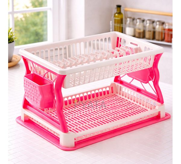 Сушарка для посуду пластикова двоярусна Plast, кольори в асортименті (DRK)