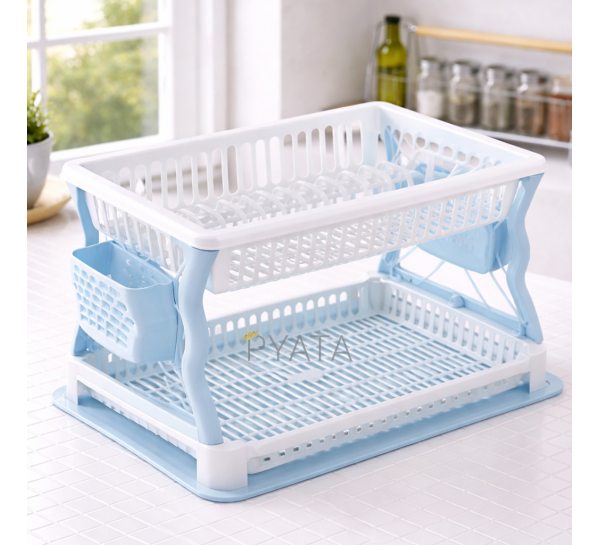 Сушарка для посуду пластикова двоярусна Plast, кольори в асортименті (DRK)