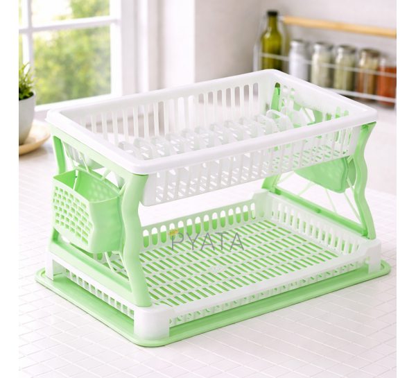 Сушарка для посуду пластикова двоярусна Plast, кольори в асортименті (DRK)