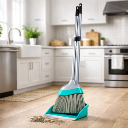 Набір совок і віник з довгою ручкою Алеана Євро Бірюзовий (DRK)