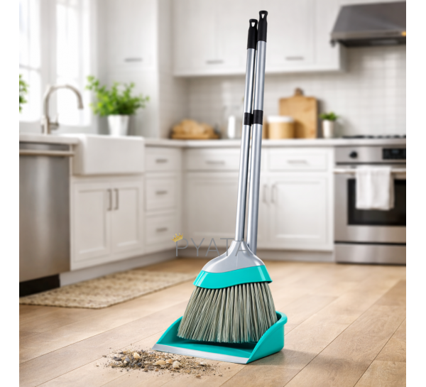 Набір совок і віник з довгою ручкою Алеана Євро Бірюзовий (DRK)