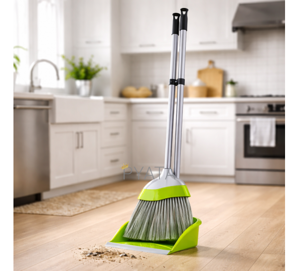 Набір совок і віник з довгою ручкою Алеана Євро Зелений (DRK)