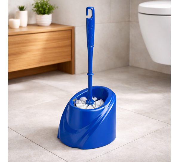 Щетка для унитаза с подставкой Волна, современный дизайн, пластиковая, Синий (DRK)