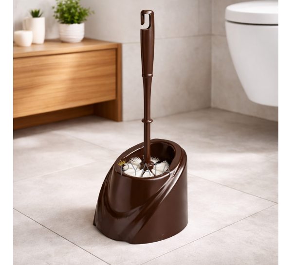 Щетка для унитаза с подставкой Волна, современный дизайн, пластиковая, Коричневый (DRK)