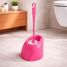 Щетка для унитаза с подставкой Волна, современный дизайн, пластиковая, Розовый (DRK)