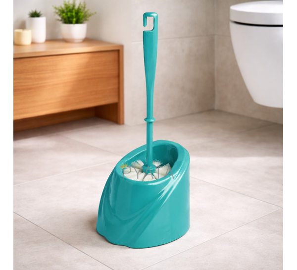 Щетка для унитаза с подставкой Волна, современный дизайн, пластиковая, Аквамарин (DRK)