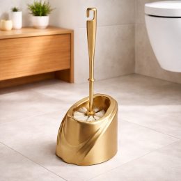 Щетка для унитаза с подставкой Волна серая, современный дизайн, пластиковая, Латунный (DRK)