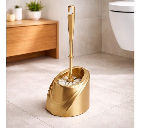 Щетка для унитаза с подставкой Волна серая, современный дизайн, пластиковая, Латунный (DRK)