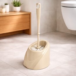 Щетка для унитаза с подставкой Волна серая, современный дизайн, пластиковая, Глянцевый бежевый (DRK)