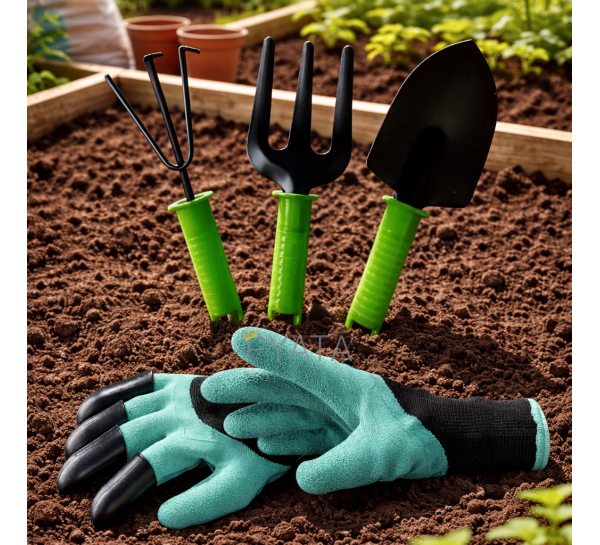 Садовий набір 2 в 1 інструменти 3 шт + рукавиці з кігтями Garden Gloves для посадки та догляду за рослинами