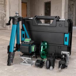 Професійний лазерний рівень нівелір з триногою в кейсі Jumpex синій 2369 (509)