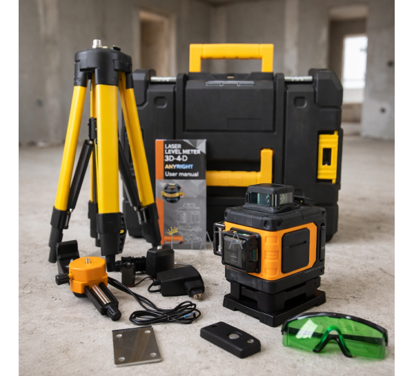 Професійний лазерний рівень нівелір з триногою в кейсі Jumpex 3085 Жовтий (509)