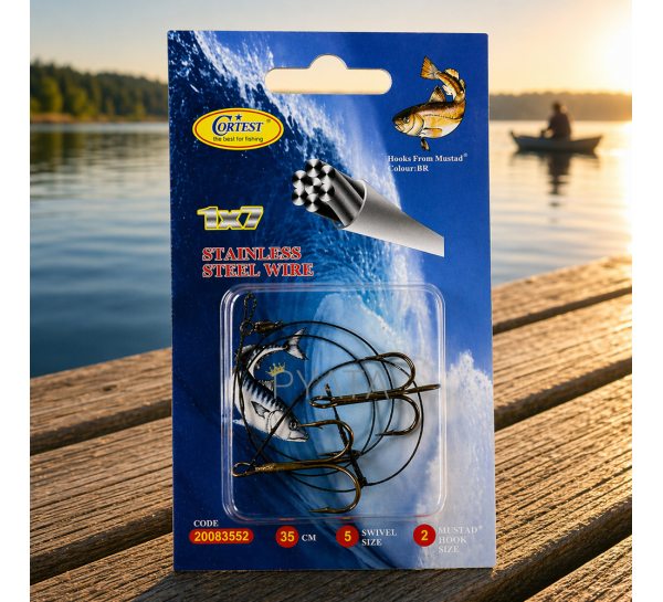 Повідець рибальський Cortest 35 см 2 потрійні гачки Size 2 Stainless Steel Wire 1x7, максимальна стійкість