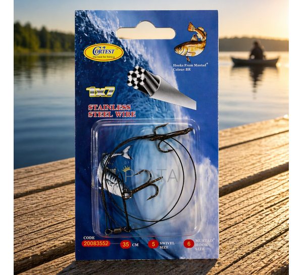 Повідець рибальський Cortest 35 см 2 потрійні гачки Size 6 Stainless Steel Wire 1x7, максимальна стійкість