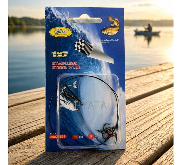 Повідець рибальський Cortest 35 см 2 потрійні гачки Size 8 Stainless Steel Wire 1x7, максимальна стійкість