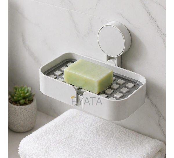 Самоклеюча настінна мильниця з дренажем для ванної 13.5×9×3.5 см (1142)