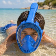 Детская полнолицевая маска для снорклинга POOL XS синяя панорамная 180° для плавания и ныряния (ARSH/KAR106)