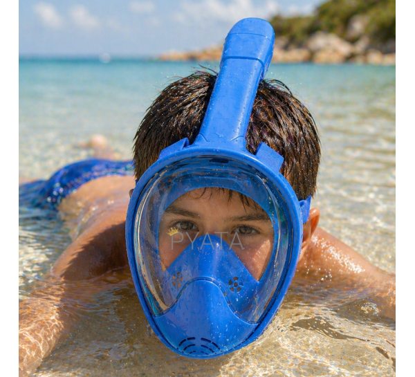 Дитяча маска для снорклінгу POOL XS синя панорамна 180° для плавання і пірнання (ARSH/KAR106)