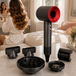 Фен-стайлер HAIR DRYER 5в1 с насадками и ионизацией 1600 Вт для укладки волос, Красный (X05/2870)