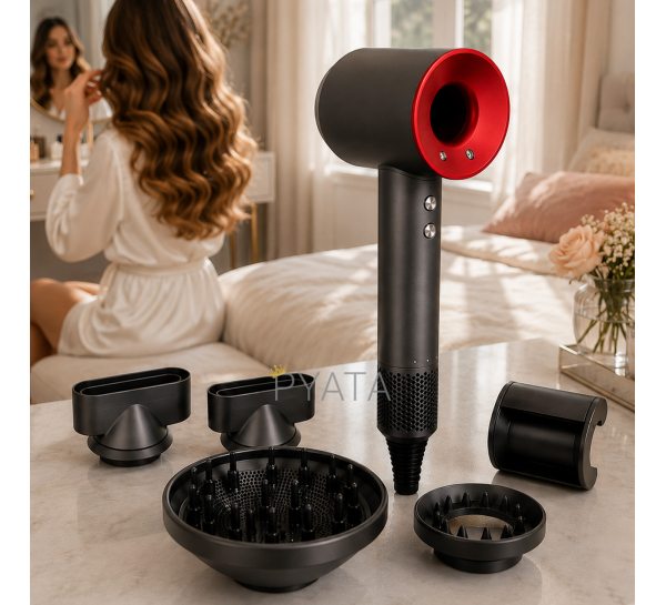 Фен-стайлер HAIR DRYER 5в1 с насадками и ионизацией 1600 Вт для укладки волос, Красный (X05/2870)