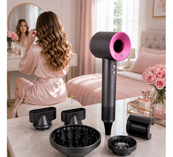 Фен-стайлер HAIR DRYER 5в1 с насадками и ионизацией 1600 Вт для укладки волос, Розовый (X05/2870)