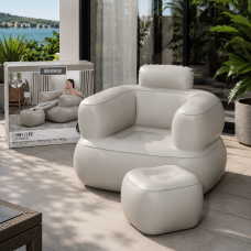 Надувное кресло + пуфик из винила/ПВХ, до 100 кг Bestway 75137 Comfi Cube Lounger 107x99x80 см Серый (АТ)