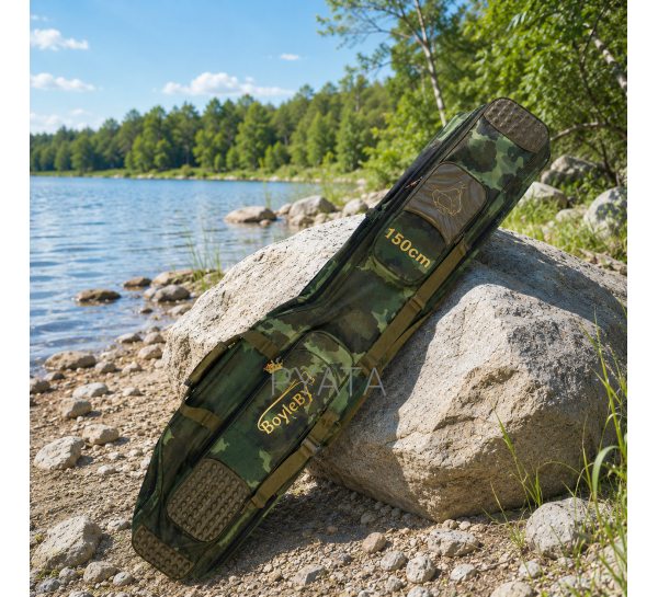 Чохол для вудилищ BoyaBY HL Rod Bag напівжорсткий камуфляжний 2 секції під котушки, 150 см (988)