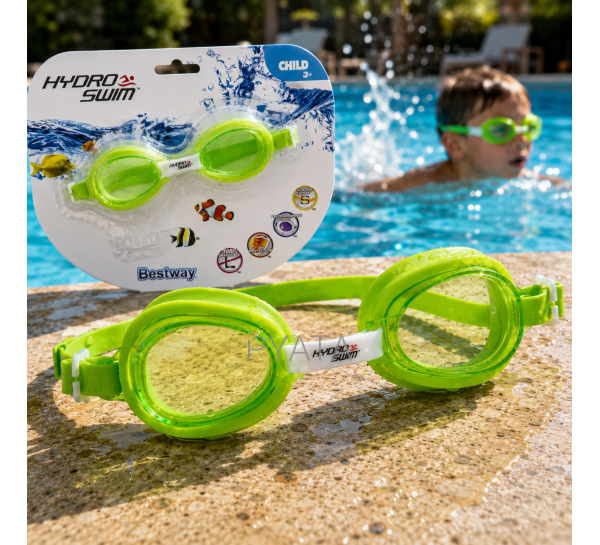 Дитячі окуляри для плавання, полікарбонатні лінзи UV, anti-fog, 3  Bestway Hydro-Swim 21002 розмір S 48–52 см Салатові (AT)