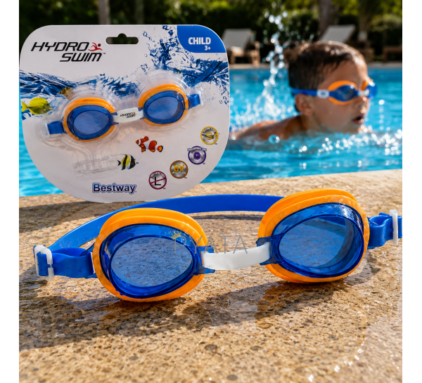 Дитячі окуляри для плавання, полікарбонатні лінзи UV, anti-fog, 3  Bestway Hydro-Swim 21002 розмір S 48–52 см Синій (AT)
