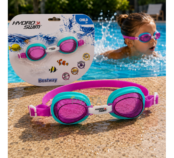 Дитячі окуляри для плавання, полікарбонатні лінзи UV, anti-fog, 3  Bestway Hydro-Swim 21002 розмір S 48–52 см Рожеві (AT)