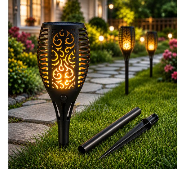 Ліхтар садовий на сонячній батареї Solar Flame LED 50 см з ефектом полум’я для саду та двору (4409/11021)