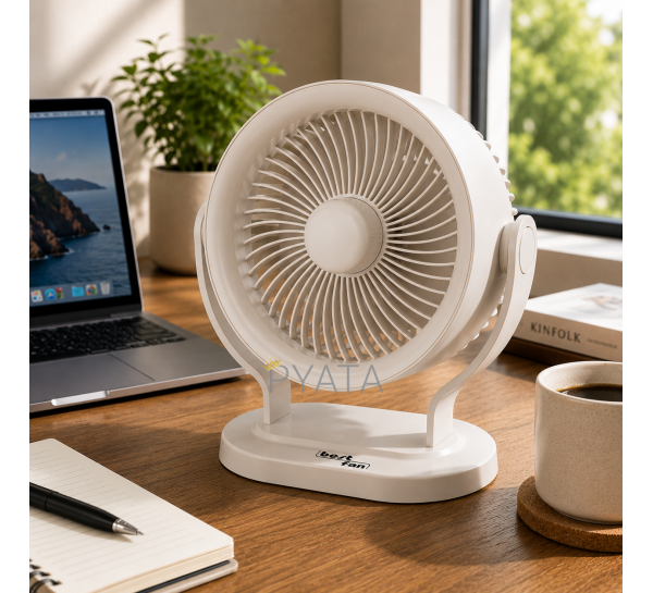 Настільний акумуляторний вентилятор Bestfan BT-003 USB 15 см, 3 швидкості, DC 5V 5W, регулювання нахилу 90° кабель USB (X35)