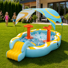 Дитячий надувний ігровий центр басейн з навісом 320 см з гіркою, водний майданчик, м’які бортики (X40/33777)