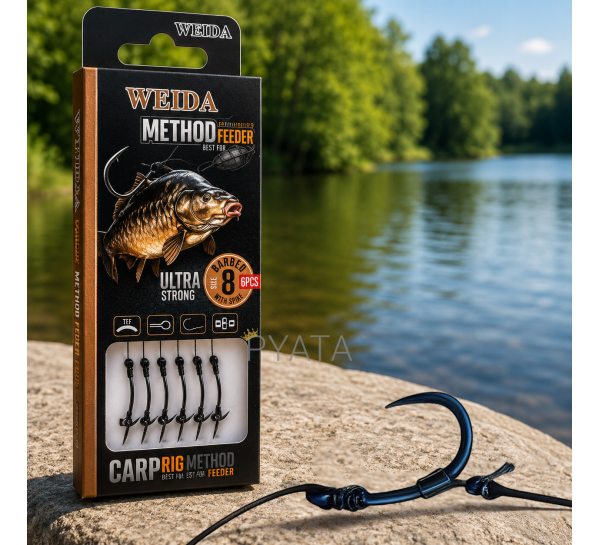 Набор готовых карповых поводков для флетов метода Weida Method Feeder QZ-14 6 шт, размер 8 (5650)