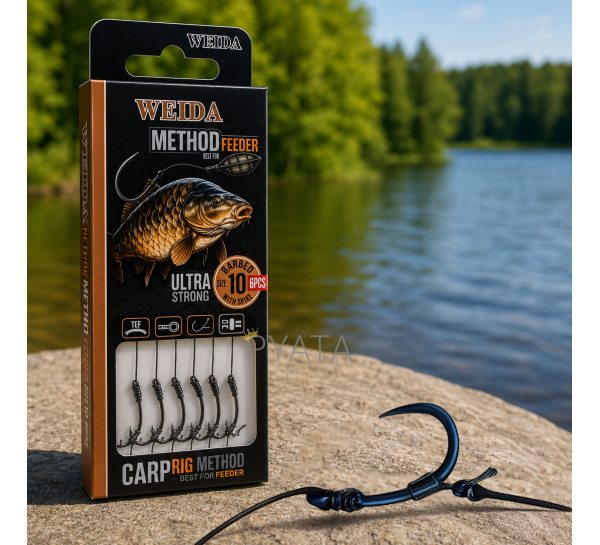 Набор готовых карповых поводков для флетов метода Weida Method Feeder QZ-14 6 шт, размер 10 (5650)